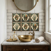 Art Deco Skeleton Hand Green Gold Geometric Design タイル