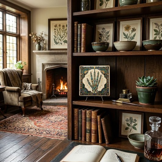 Art Deco Skeleton Hand Green Gold Geometric Design タイル