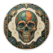 Art Deco Skull Emerald Green Orange Gold Ceramic  セラミックノブ (正面)