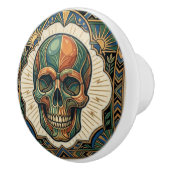 Art Deco Skull Emerald Green Orange Gold Ceramic  セラミックノブ (右)