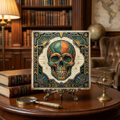 Art Deco Skull Emerald Green Orange Gold Ceramic T タイル