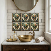 Art Deco Skull Emerald Green Orange Gold Ceramic T タイル