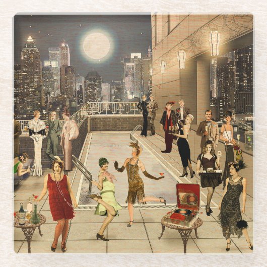 Art Déco Skyline ガラスコースター (正面)