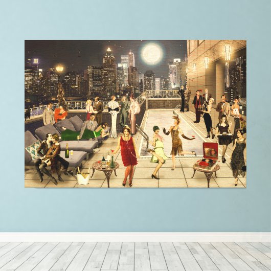 Art Déco Skyline キャンバスプリント (インサイチュ (ウッドフロア))