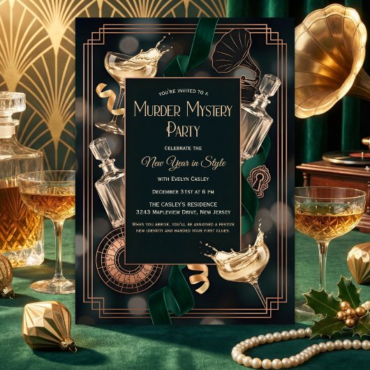 Art Deco Speakeasy Murder Mystery New Year Party 招待状