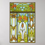 Art Deco Stained Glass Floral Print ポスター<br><div class="desc">A beautiful recreation of an Art Deco stained glass window. Done in green,  orange and gold.</div>