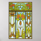 Art Deco Stained Glass Floral Print ポスター (正面)