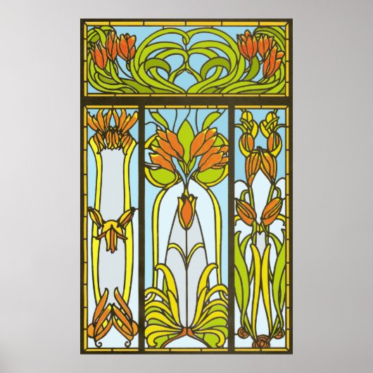 Art Deco Stained Glass Floral Print ポスター (正面)