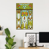Art Deco Stained Glass Floral Print ポスター (ホームオフィス)