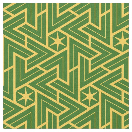 Art Deco Star Triangle Pattern - Green and Gold ファブリック (クローズアップ)