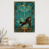 Art Deco Stretching Black Cat Wall Art ポスター (キッチン)