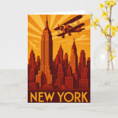 Art deco style New York skyline greetings card カード (黄色い花)