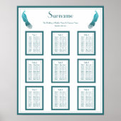Art Deco Style Peacocks Wedding Seating Chart ポスター (正面)