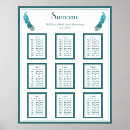 Art Deco Style Peacocks Wedding Seating Chart ポスター