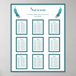 Art Deco Style Peacocks Wedding Seating Chart ポスター