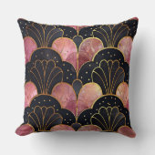 Art Deco Stylised Fans in Black & Pink クッション (正面)