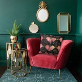 Art Deco Stylised Fans in Black & Pink クッション