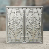 Art Deco Stylized Lily Floral #10 Silver ID1196 タイル