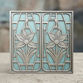 Art Deco Stylized Lily Floral #10 Teal ID1196 タイル