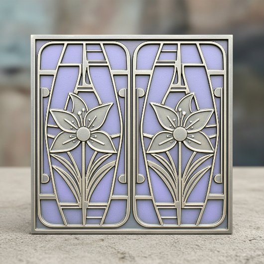 Art Deco Stylized Lily Floral #10 Violet ID1196 タイル