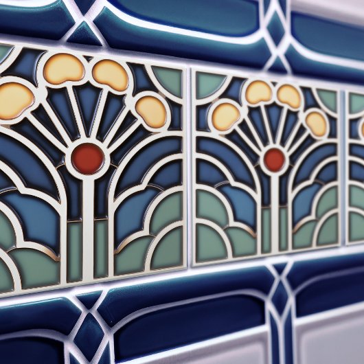 Art Deco Stylized Sunburst Tree Tile タイル