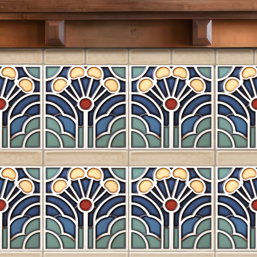 Art Deco Stylized Sunburst Tree Tile タイル
