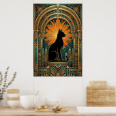 Art Deco Sunburst Black Cat Wall Art ポスター (キッチン)