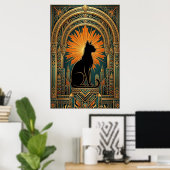 Art Deco Sunburst Black Cat Wall Art ポスター (ホームオフィス)
