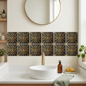 Art Deco Sunburst Gold Black Geometric Design タイル