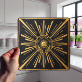 Art Deco Sunburst Gold Black Geometric Design タイル