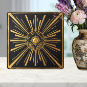 Art Deco Sunburst Gold Black Geometric Design タイル
