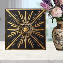 Art Deco Sunburst Gold Black Geometric Design タイル