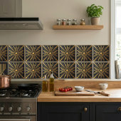 Art Deco Sunburst Gold Black Geometric Design タイル