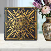 Art Deco Sunburst Gold Black Geometric Design タイル