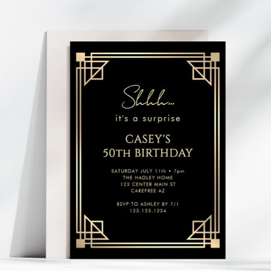 Art Deco Surprise 50th Birthday 招待状