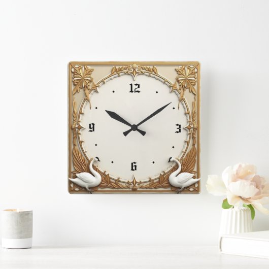 Art Deco Swan スクエア壁時計 (ホーム)