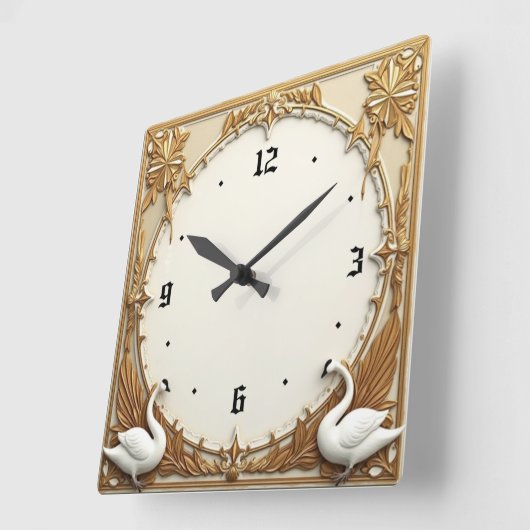 Art Deco Swan スクエア壁時計 (傾斜)