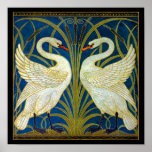 Art Deco Swans ポスター<br><div class="desc">Pair of art deco swans in the reeds and water.</div>