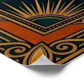 Art Deco Symmetrical Tree of Life Gold Teal Poster ポスター (角)