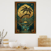 Art Deco Symmetrical Tree of Life Gold Teal Poster ポスター (キッチン)