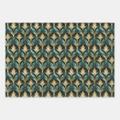 Art Deco Teal & Gold Fan Pattern Wrapping Paper ラッピングペーパーシート (正面2)