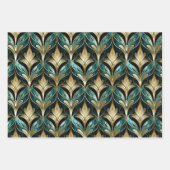 Art Deco Teal & Gold Fan Pattern Wrapping Paper ラッピングペーパーシート (正面)