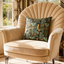Art Deco Teal Gold Geometric Pattern クッション