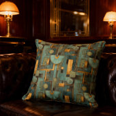 Art Deco Teal Gold Geometric Pattern クッション