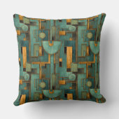 Art Deco Teal Gold Geometric Pattern クッション (裏面)