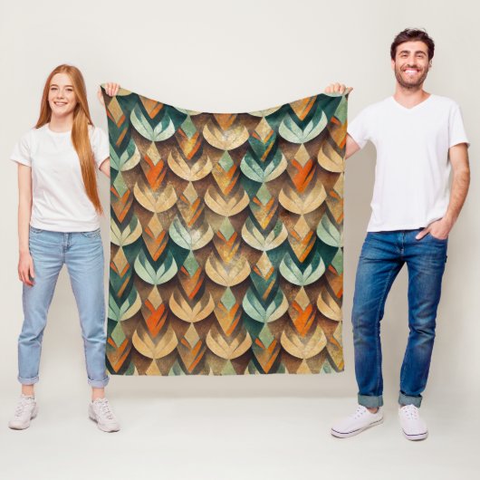 Art Deco Teal & Gold Geometric Pattern (10) フリースブランケット (インサイチュ)