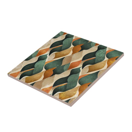 Art Deco Teal & Gold Geometric Pattern (4) タイル (側面)