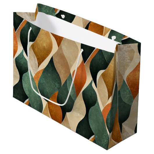 Art Deco Teal & Gold Geometric Pattern (4) ラージペーパーバッグ (正面アングル)