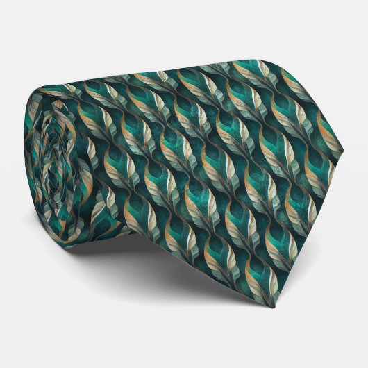 Art Deco Teal & Gold Geometric Pattern (7) ネクタイ (ロール)