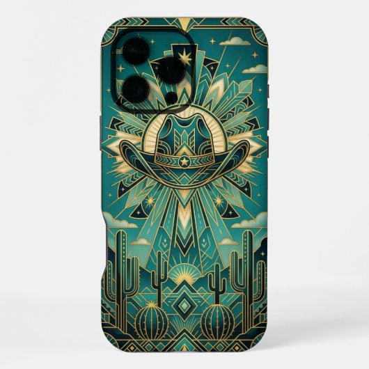 Art Deco Teal & Gold iPhone 16 Pro Max Case  iPhoneケース (裏面)